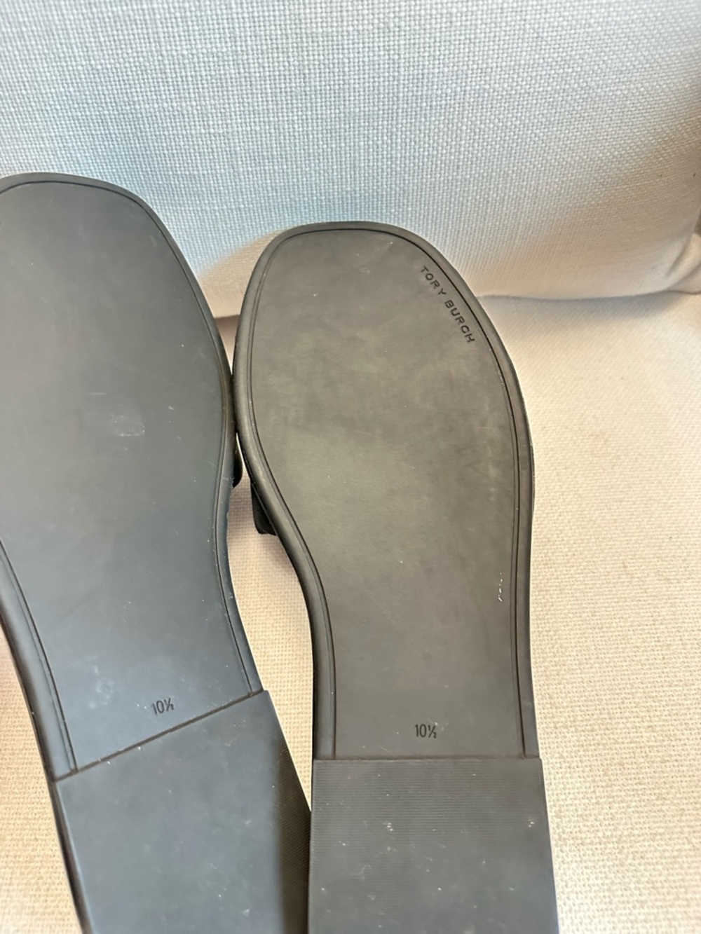 Tory Burch Double T Black Leather Slide Sandals with Cream Logo Stitching - Picture 3 of 4